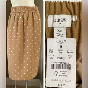 J. Crew Tan Polka Dot Skirt Elastic Waist Size XS  With Pockets Pull-on skirt